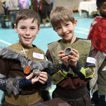 two boys from a private school in Bucks dressed up as vikings