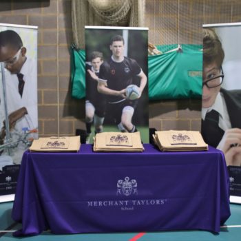 posters and a table set up for a private school in Chesham
